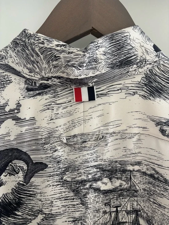 NWOT Thom Browne Black & White Illustrated Button-Up Shirt - Picture 3 of 6